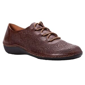 Propét Chantel - Brown  Women's Floral Embossed Comfort Casual Shoes Size 12(w)